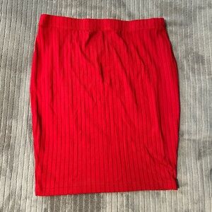RED RIBBED MINI SKIRT WITH ELASTIC WAIST